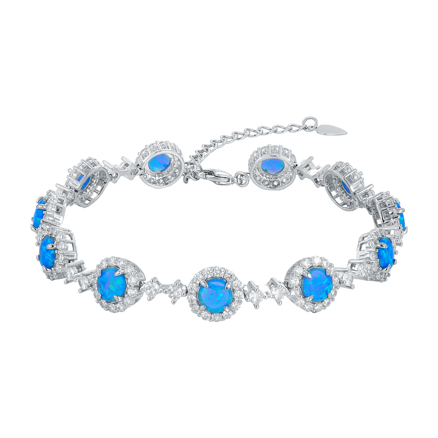 Tennis Bracelet Cubic - Dainty Round Blue Fire Opal Tennis