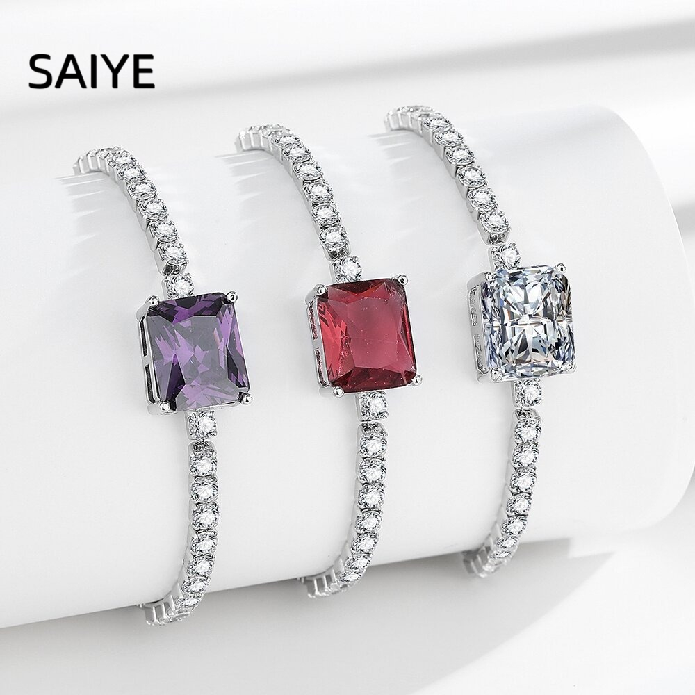 Tennis Bracelet Cubic - 925 Sterling Silver Square Cut Cubic