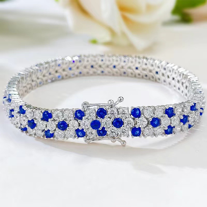 Women's Double Row Blue White  - Tennis Bracelet Cubic review and price