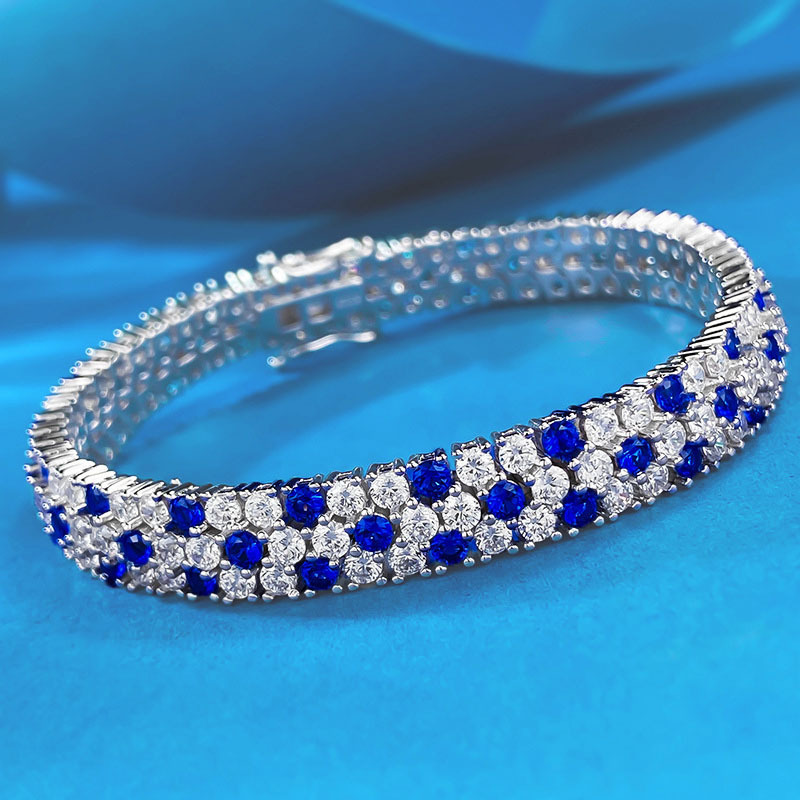 Women's Double Row Blue White  - Tennis Bracelet Cubic review and price
