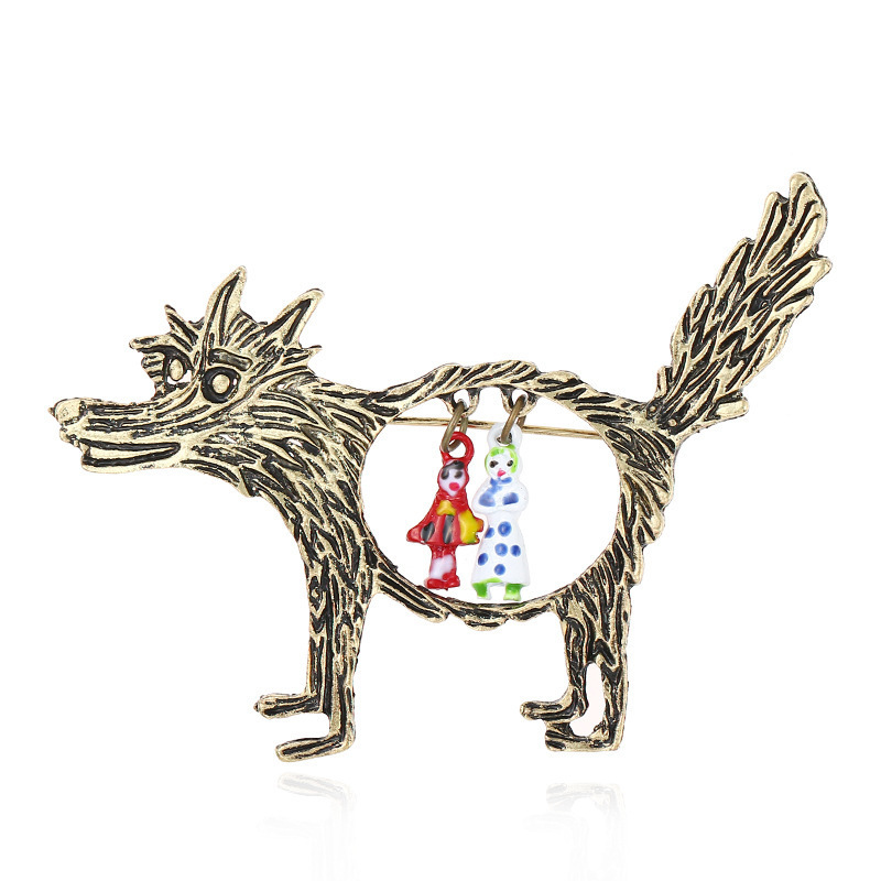 Vintage Wolf And Babies Little - Vintage Brooch Pin review and price